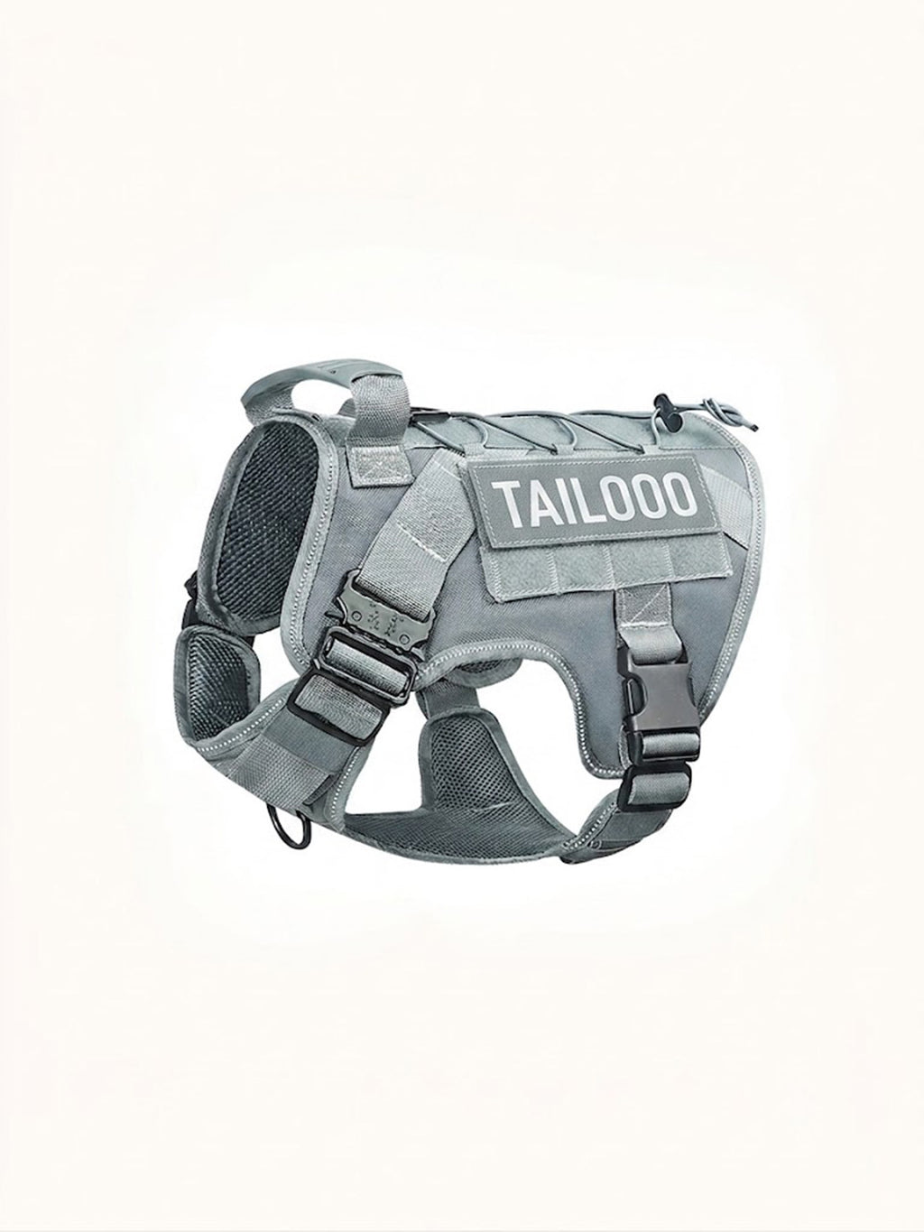 Tailooo Trail Harness in grey, tactical-style dog harness with adjustable straps