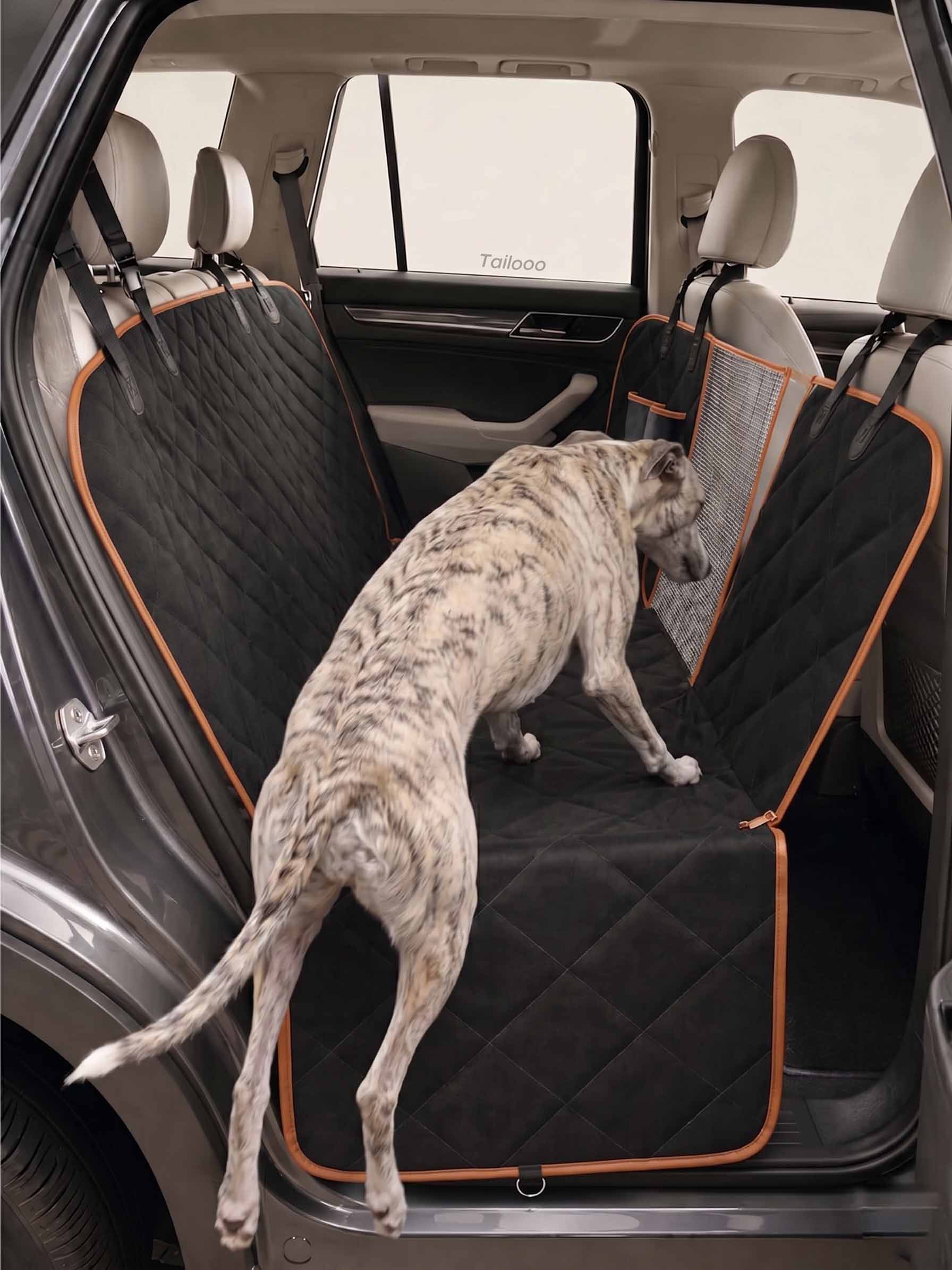 Dog Car Seat Cover for outdoor adventures helps contain mud dirt and moisture after hikes or camping while keeping your car cleaner